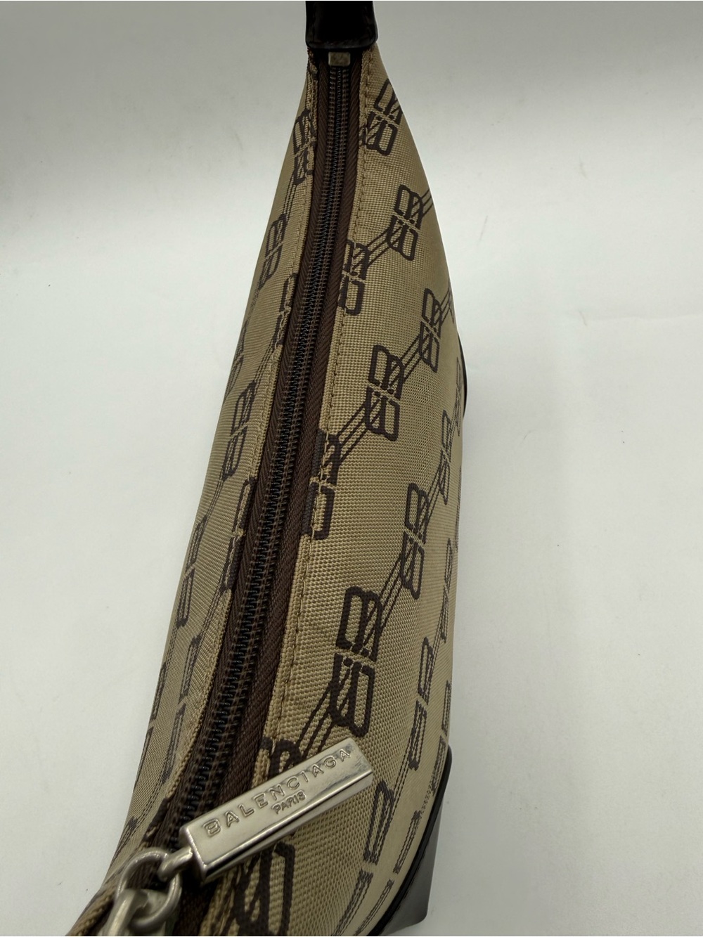 Balenciaga Beige and Dark Brown Logo-Print Shoulder Bag EUC w/ COA - Picture 3 of 11